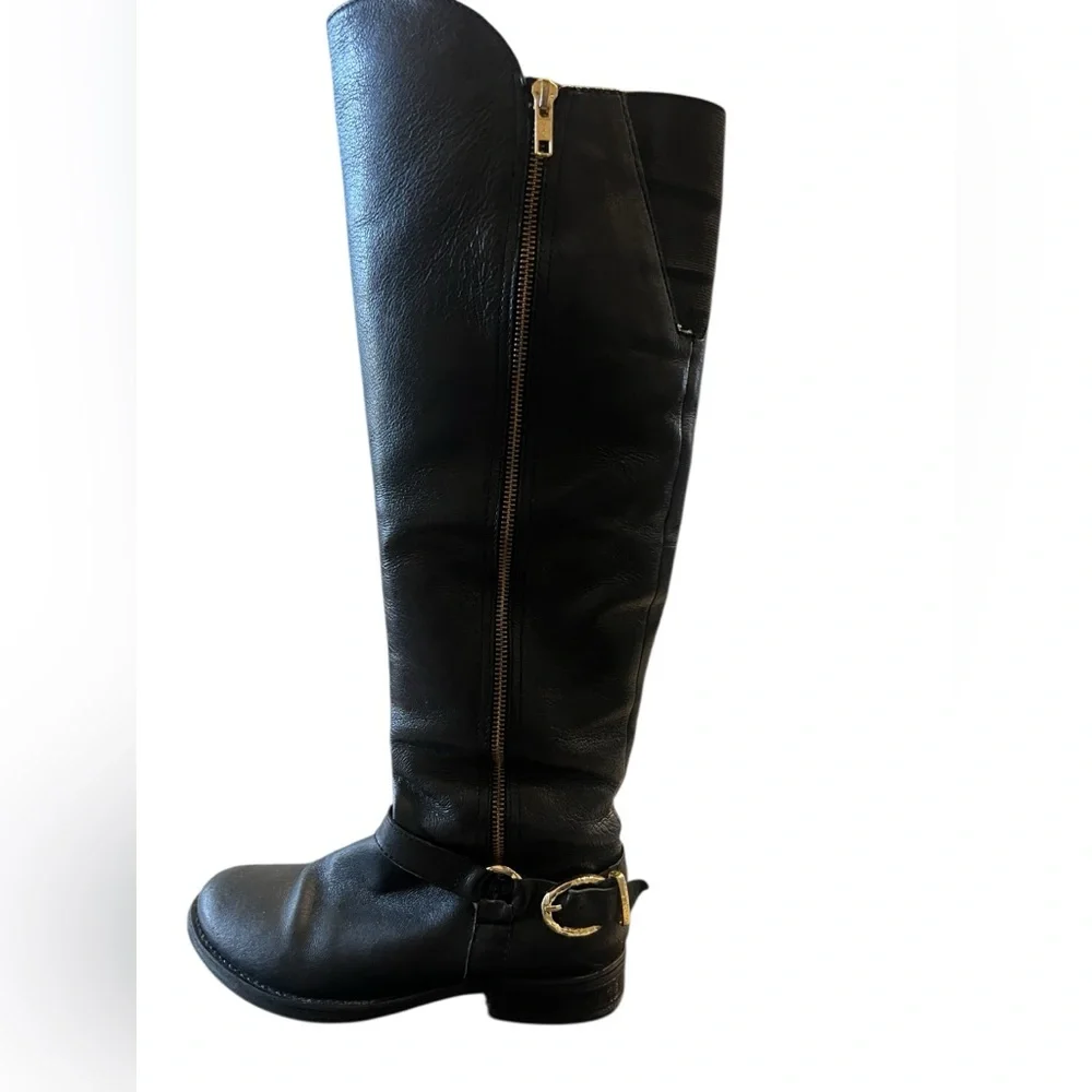 Steve Madden Skippur Black Over the Knee Boots with Gold Hardware Size 8